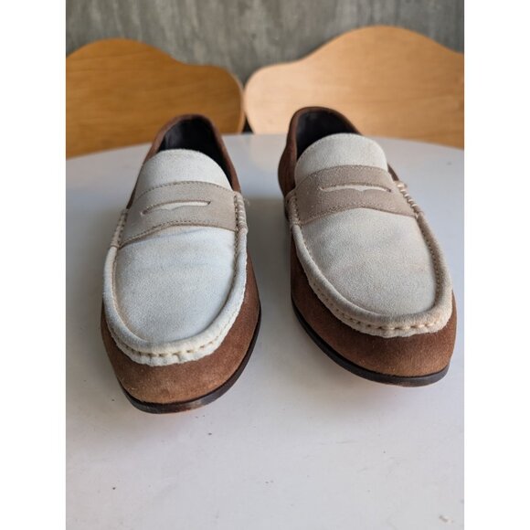 DSquared2-Men\'s Brown/Ivory/Taupe-Suede Almond Toe Penny Loafers-EU41/US 8 main image 4